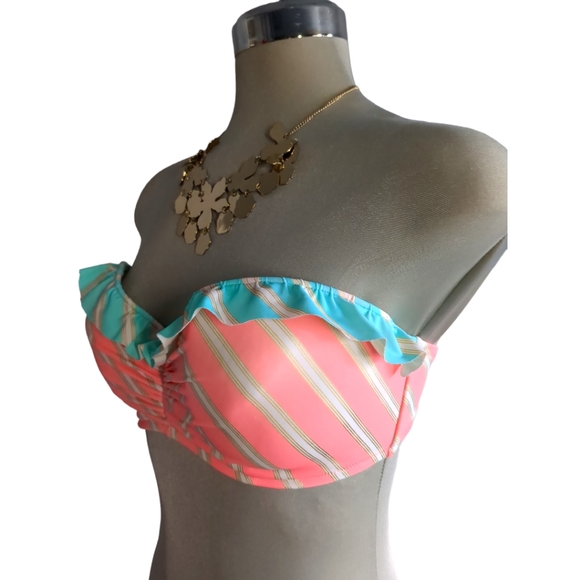 VICTORIA'S SECRET  Pink Green& White Gorgeous Bikini Top Size 34DD. - Picture 6 of 12